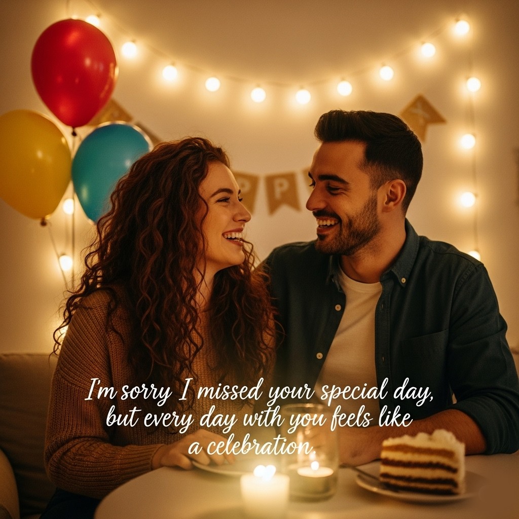 I’m sorry I missed your special day, but every day with you feels like a celebration.